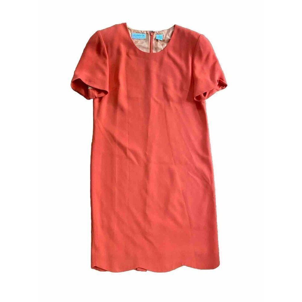Vintage Liz Claiborne Dress Shift Bright Orange Scalloped Edge 4 Mid Length